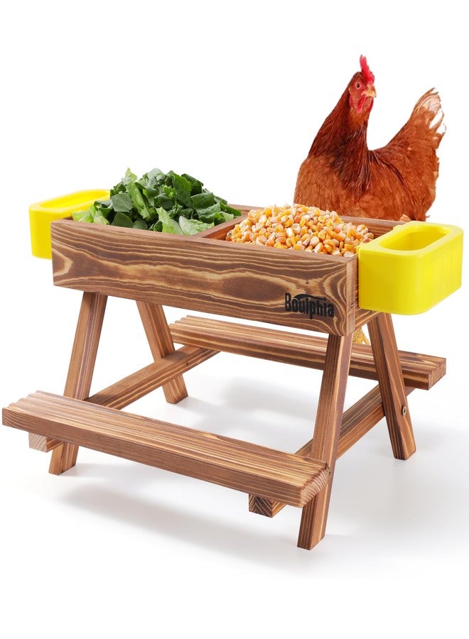 Boulphia Chicken Feeders and Waterers, Chicken Feeder No Waste Kit with Picnic Table and 2 Water Feeder, Handmade Wooden Chicken Supplies & Accessories for Chicken Coop - Image 1